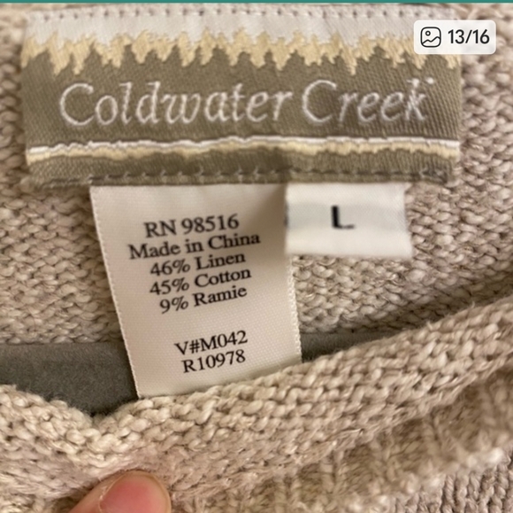 Coldwater Creek Linen Blend Embroidered Plants Leaves Beige Sweater Large - Picture 6 of 7